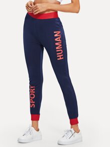 Contrast Trim Letter Print Leggings