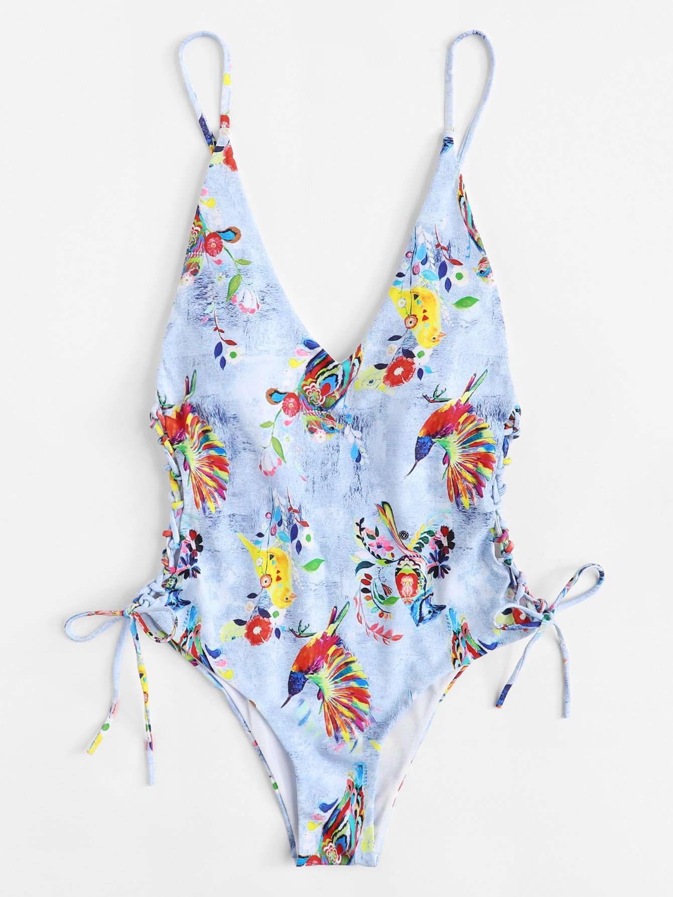 цены Bird Print Tie Side Swimsuit
