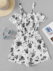 Ruffle Trim Random Print Cami Romper