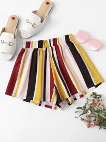 Elastic Waist Vertical-Striped Shorts