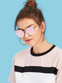 Gold Metal Frame Double Bridge Pink Lens Sunglasses