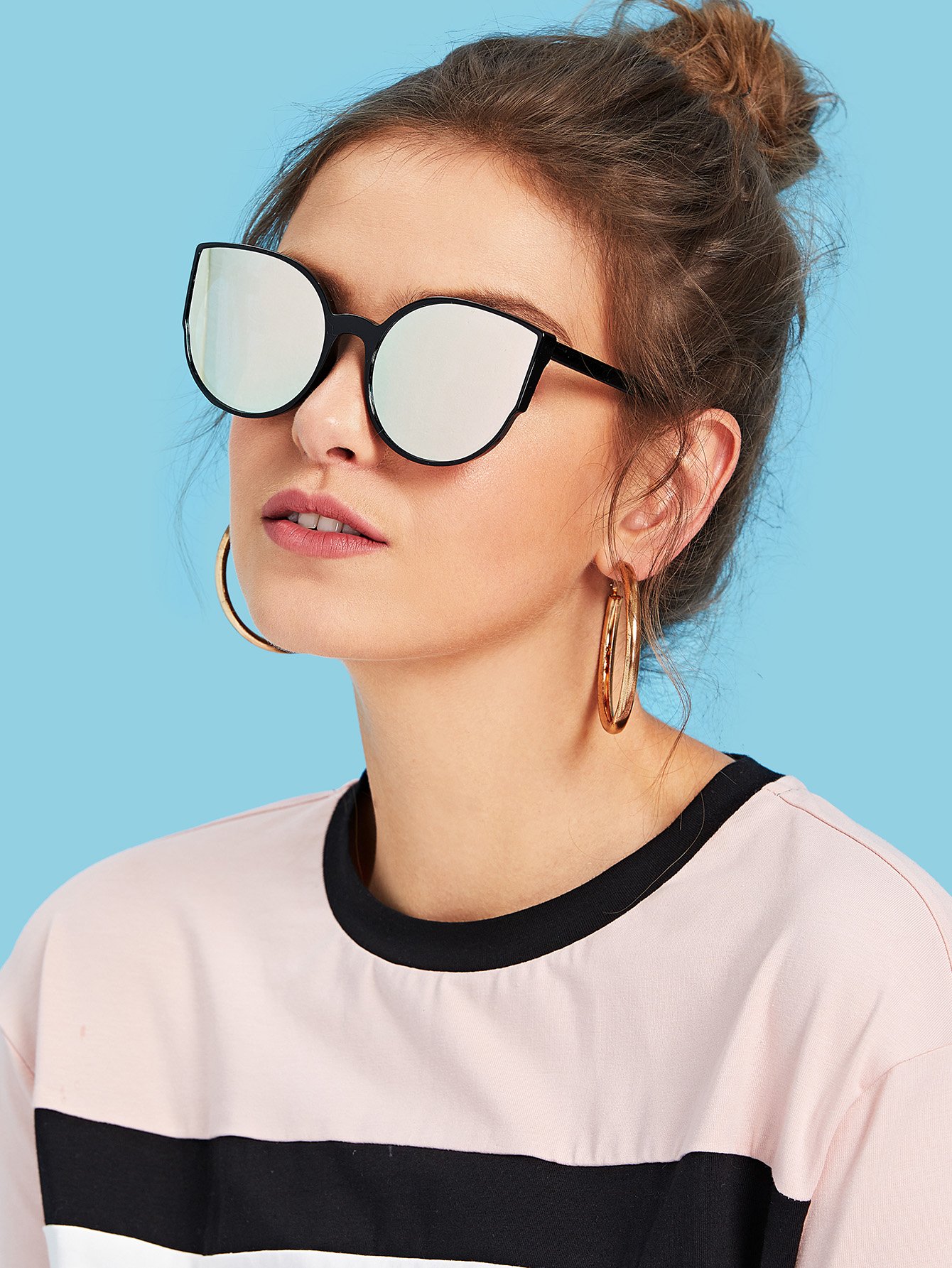 Black Frame Mirror Lens Sunglasses