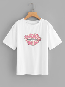 Letter Red Lip Print Tee