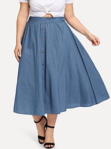 Denim Button Detail Skirt