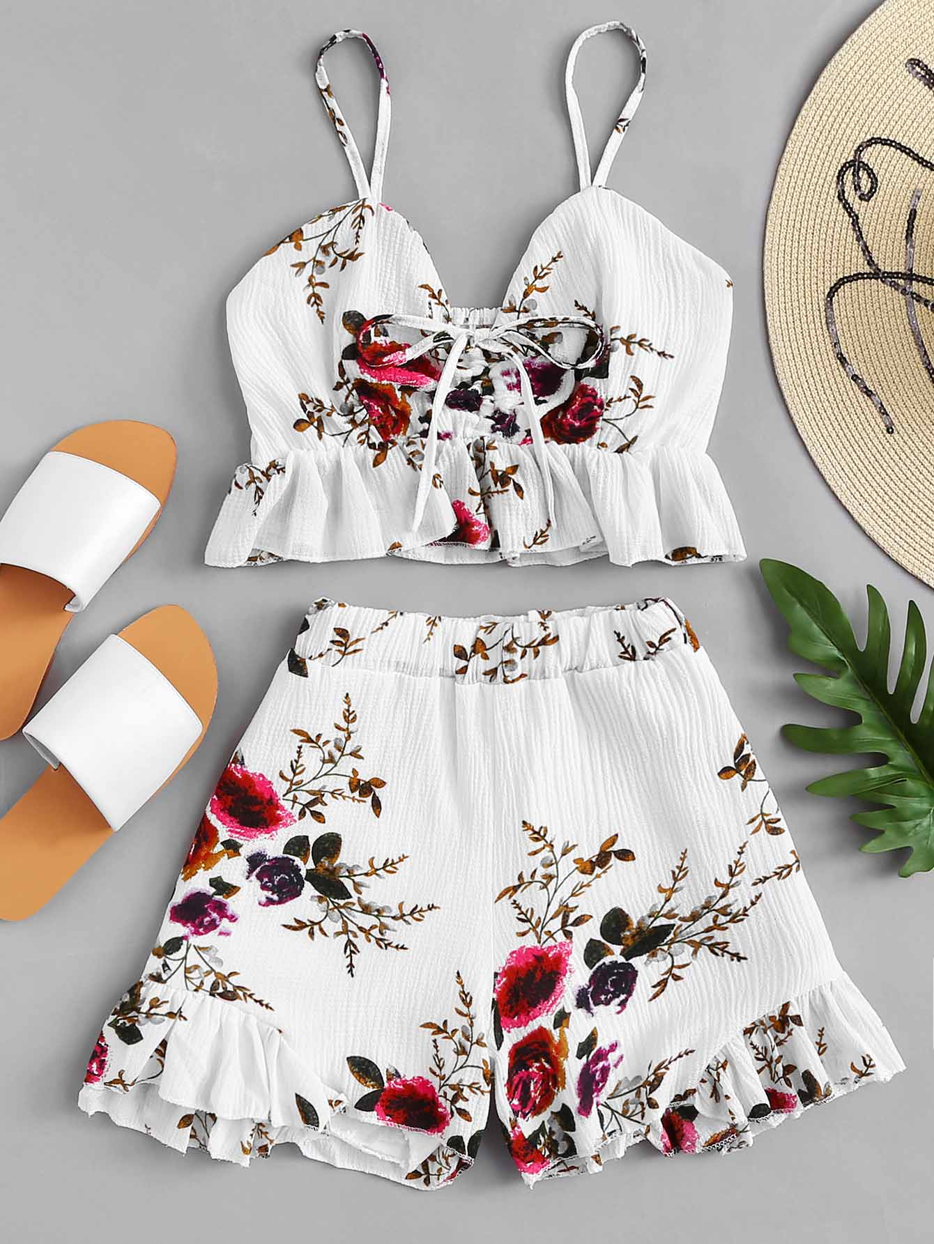 Cami ShortsSpaghetti Ruffle Strap Hem Plus Floral With X6q8Btw