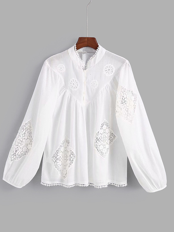 Hollow Out Crochet Lace Panel Blouse crochet lace panel top