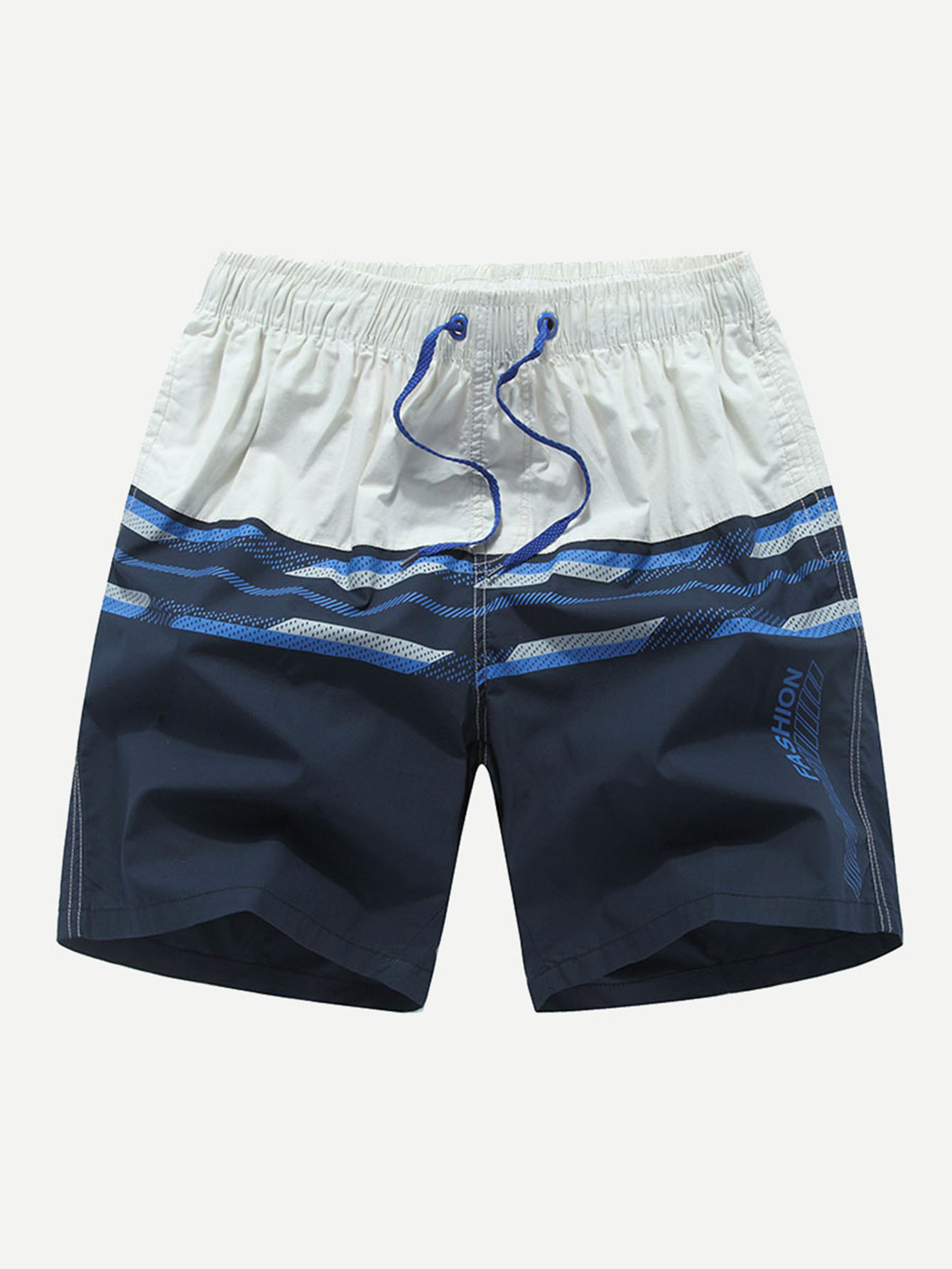 Men Letter Print Striped Drawstring Waist Shorts