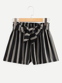 Self Tie Waist Striped Shorts