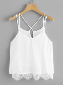 Lace Hem Criss Cross Back Strappy Top