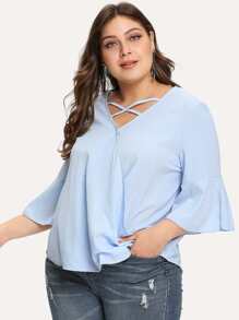Crisscross V Neck Surplice Blouse