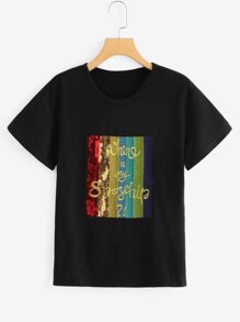 Sequin Detail Short Sleeve Tee