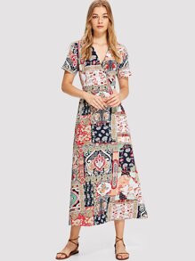Geo Print Wrap Dress