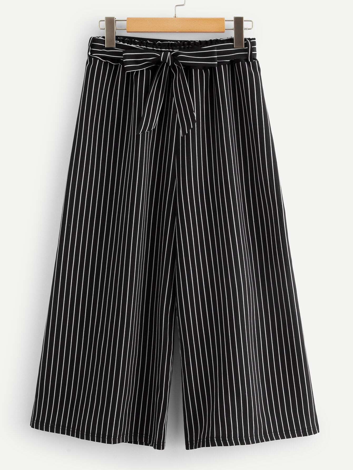 Полосатые поясные широкие штаны для ног