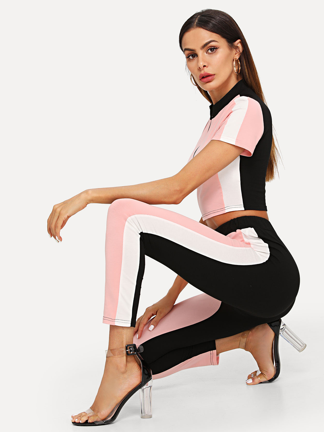 все цены на Cut and Sew Button Front Crop Top & Pants Set онлайн