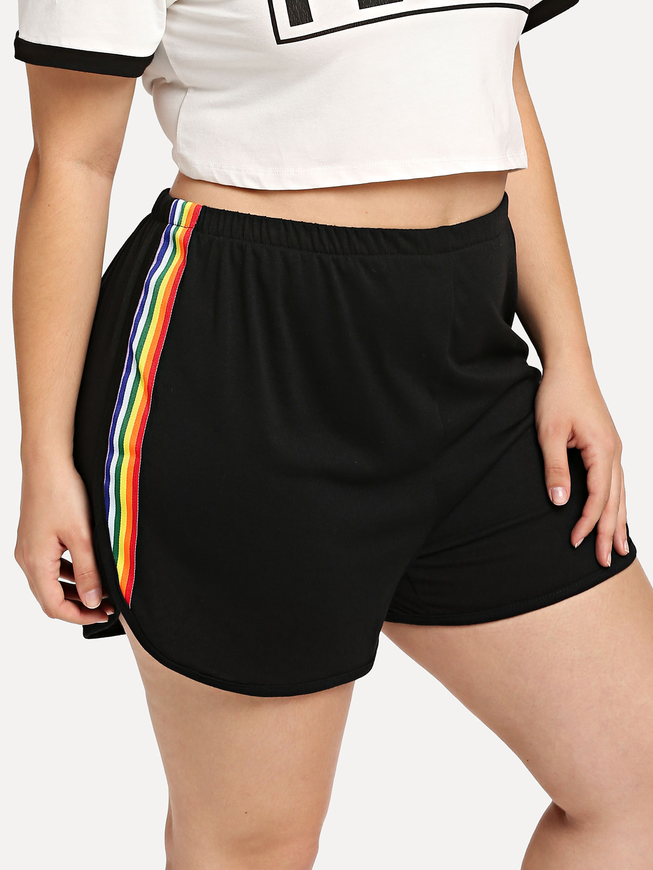 Plus Rainbow Striped Tape Side Dolphin Shorts