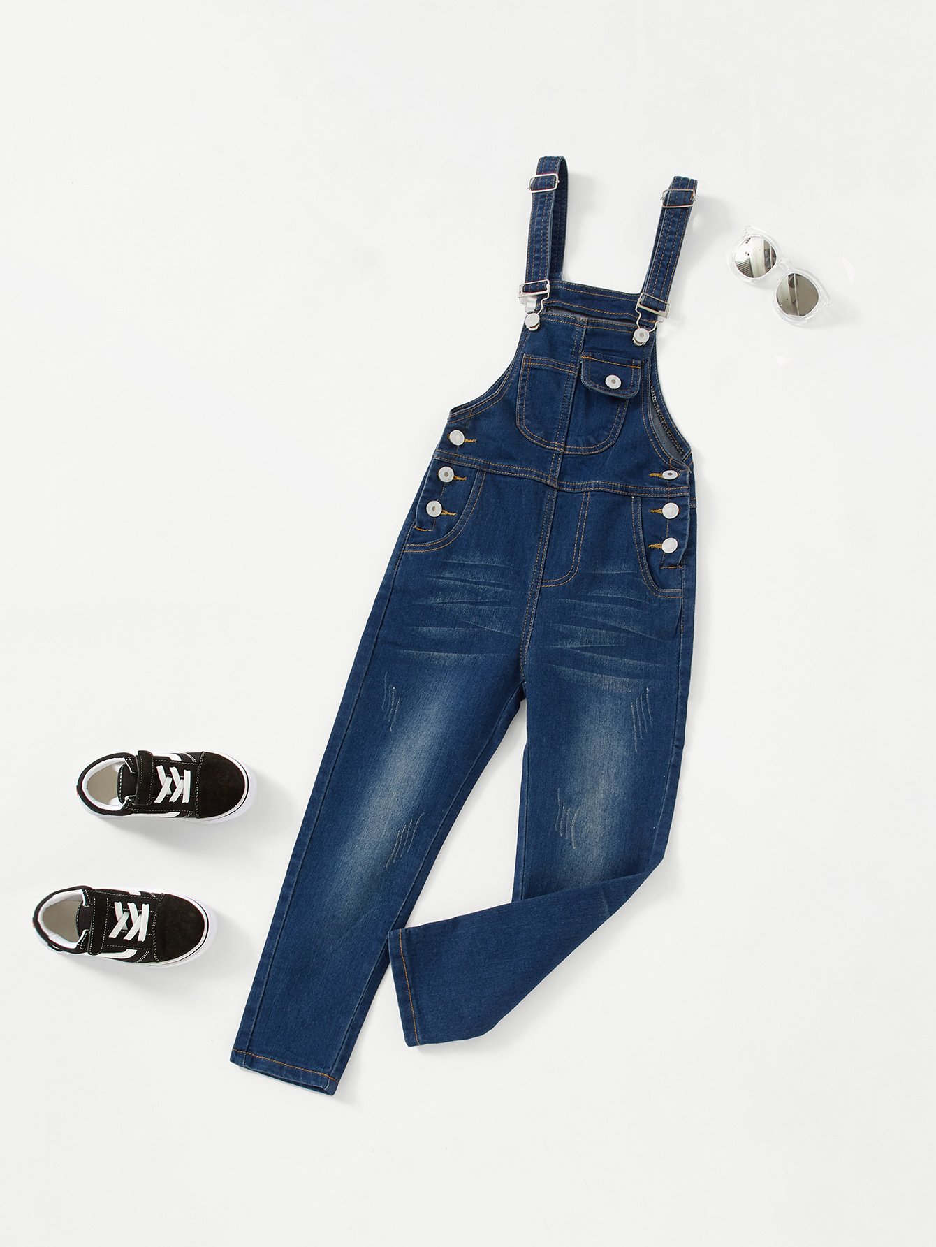 Boys Button Side Denim Overalls