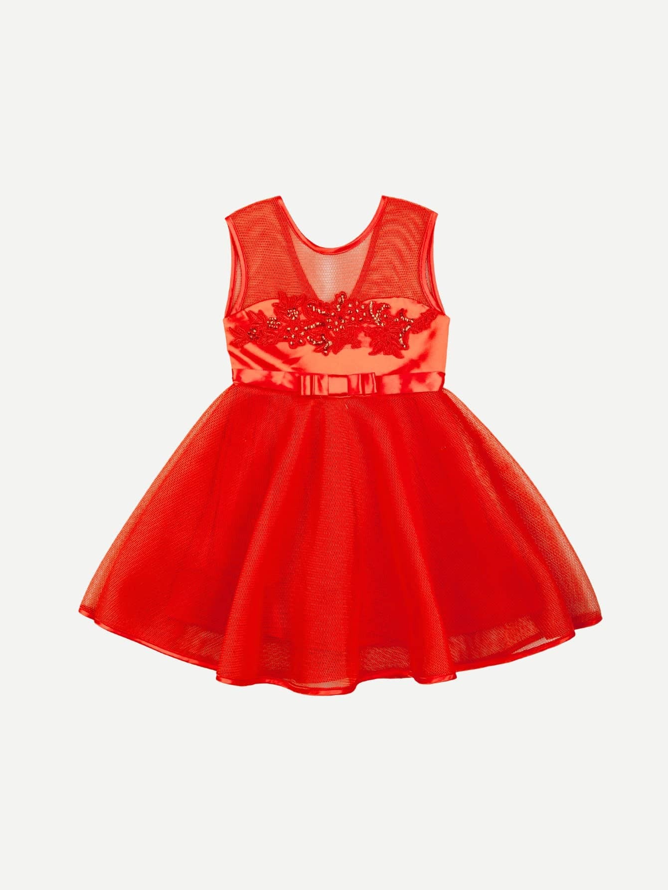Girls Contrast Fishnet Sequin Low Back Girl Dress