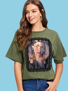 Lace and Tassel Embellished Figure Tee