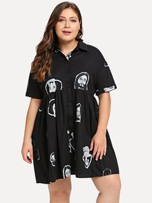 Plus Figure Print Shirt Dress