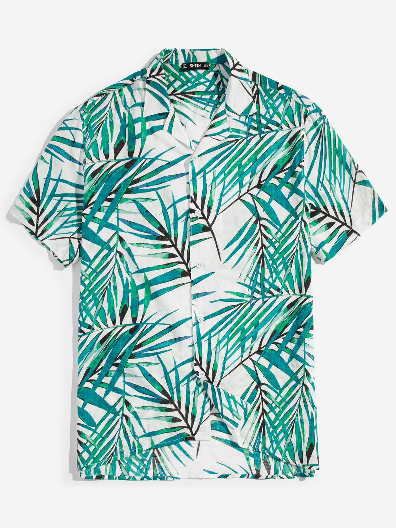 Мужчины Bamboo Leaf Print Button Фронтальные рубашки