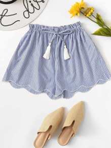 Striped Drawstring Waist Wave Edge Shorts