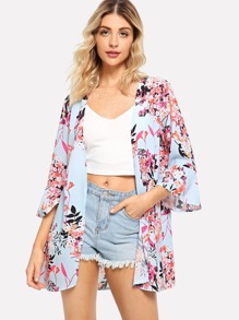 Flower Print Bell Sleeve Kimono