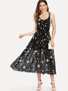 Criss Cross Back Star Print Dress
