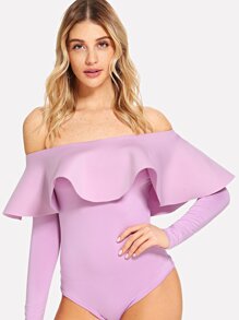 Flounce Asymmetric Shoulder Bodysuit