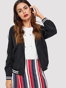 Stripe Trim Hoodie Jacket