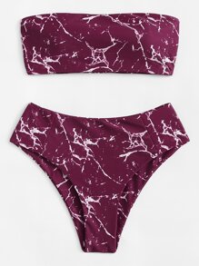Marble Print Bandeau Bikini Set