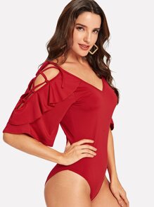 Lace Up Ruffle Bodysuit