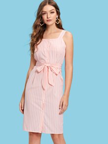 Self Tie Waist Striped Dress