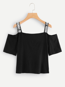 Letter Strap Open Shoulder Tee