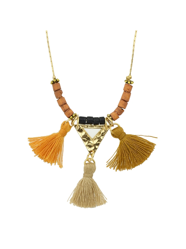 Ethnic Style Colorful Wooden Beads Tassel Pendant Necklace