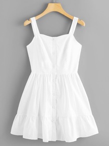 Single Breasted Front Solid Cami Dress