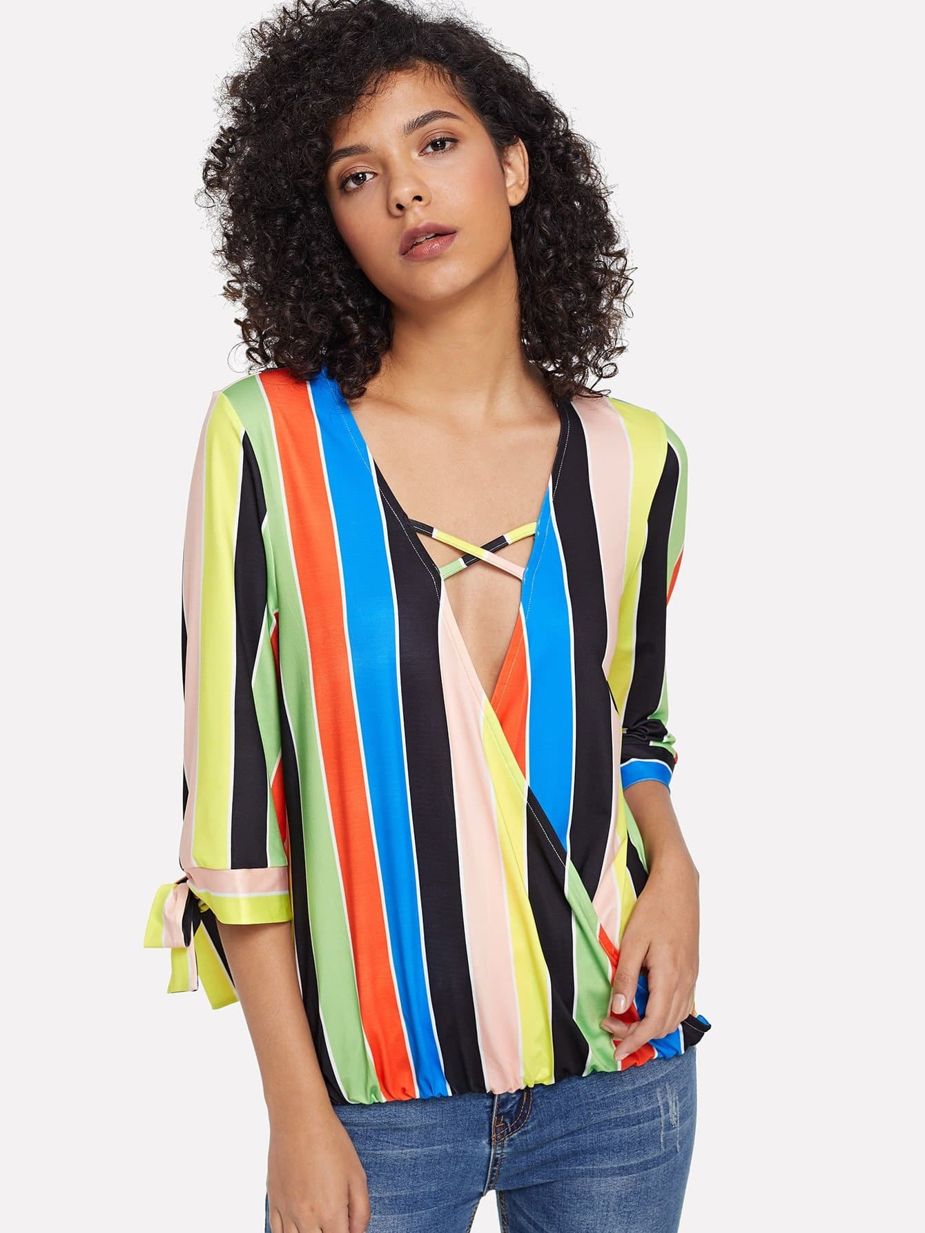 Knot Cuff Crisscross Погружение шеи Surplice Wrap Top