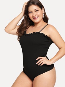 Ruffle Trim Rib Knit Strapless Bodysuit