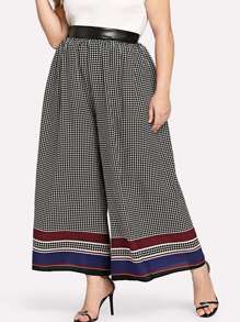 Color Block Hem Plaid Wide Leg Pants