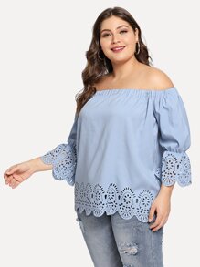 Plus Laser Cut Out Off Shoulder Blouse