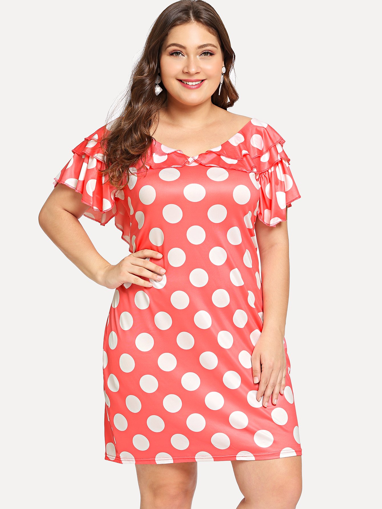 Plus Polk Dot Tiered Ruffle Trim Open Back Dress