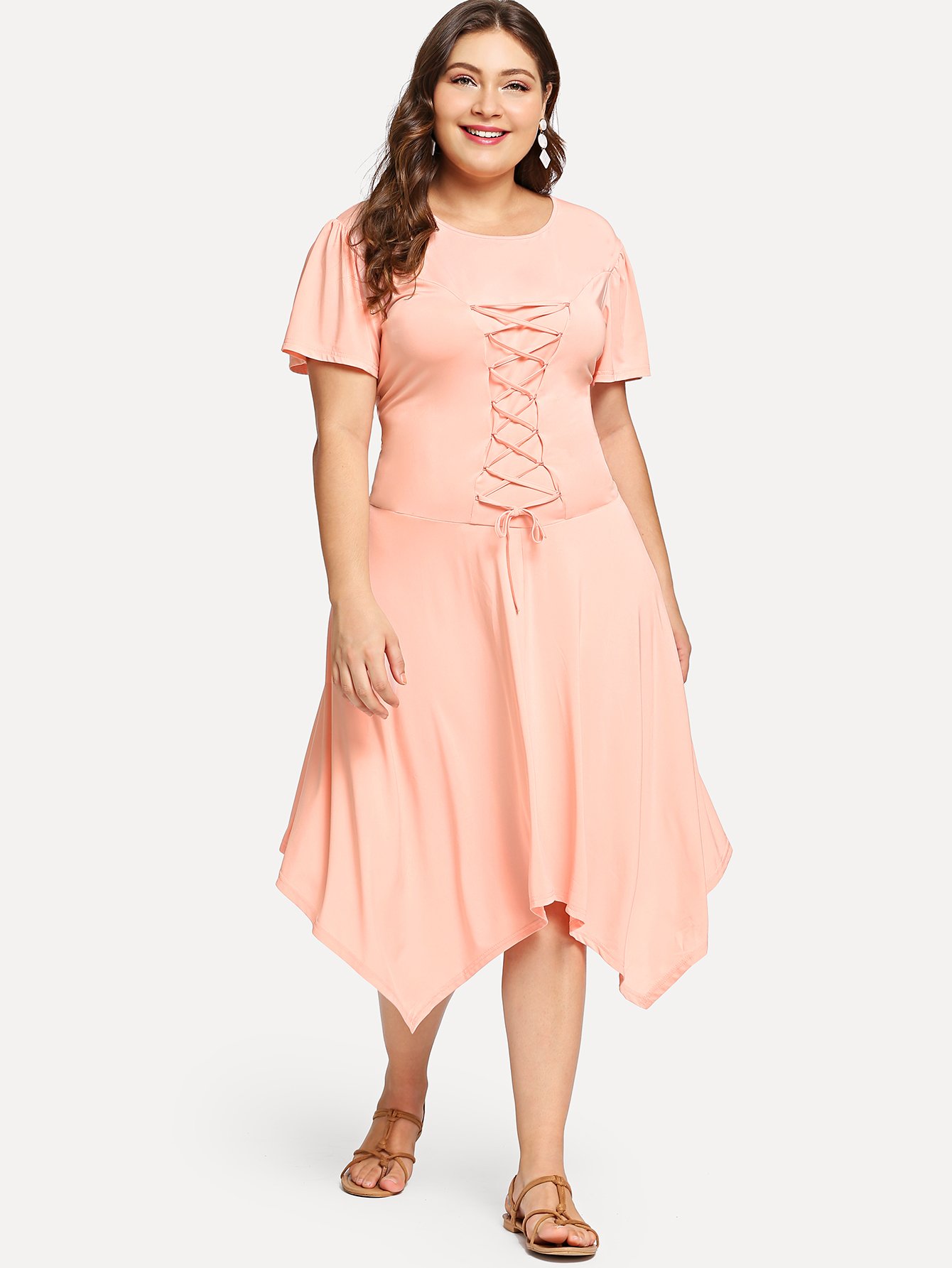 цена Plus Lace Up Hanky Hem Dress