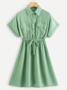 Drawstring Waist Shirt Dress