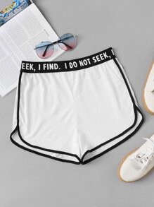 Slogan Print Waist Ringer Shorts