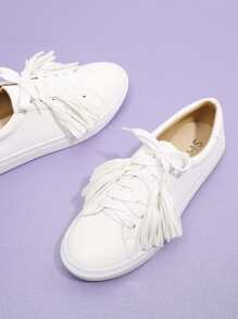 Tassel Decorated Lace Up PU Sneakers