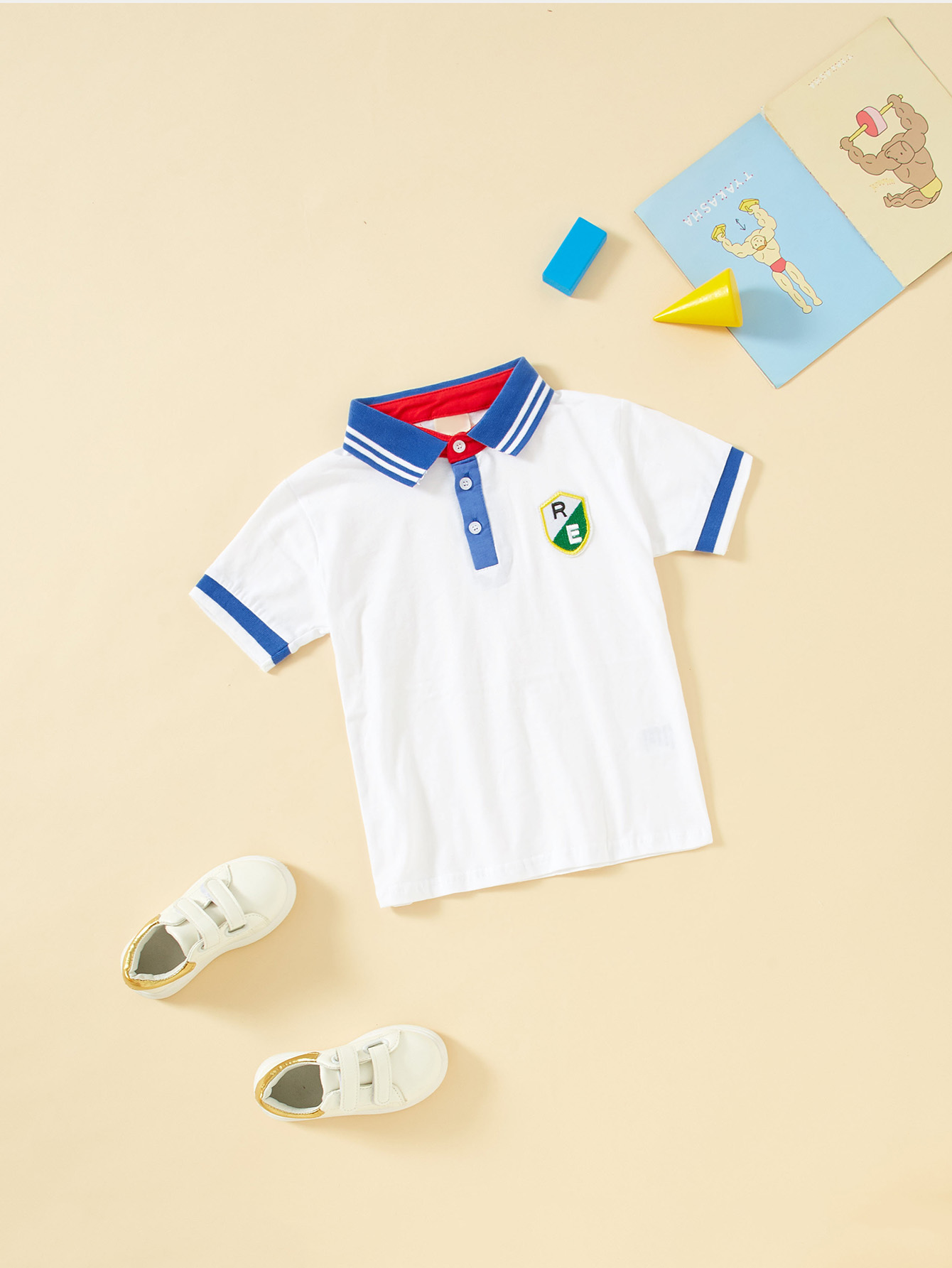 Boys Embroidery Detail Striped Neck Polo Shirt