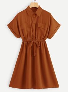 Drawstring Waist Shirt Dress