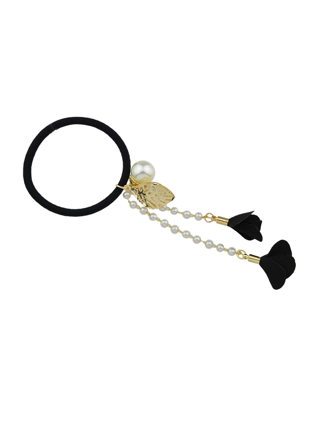 Black Simulated-Pearl Headbands White Bead Cotton Hair Jewelry