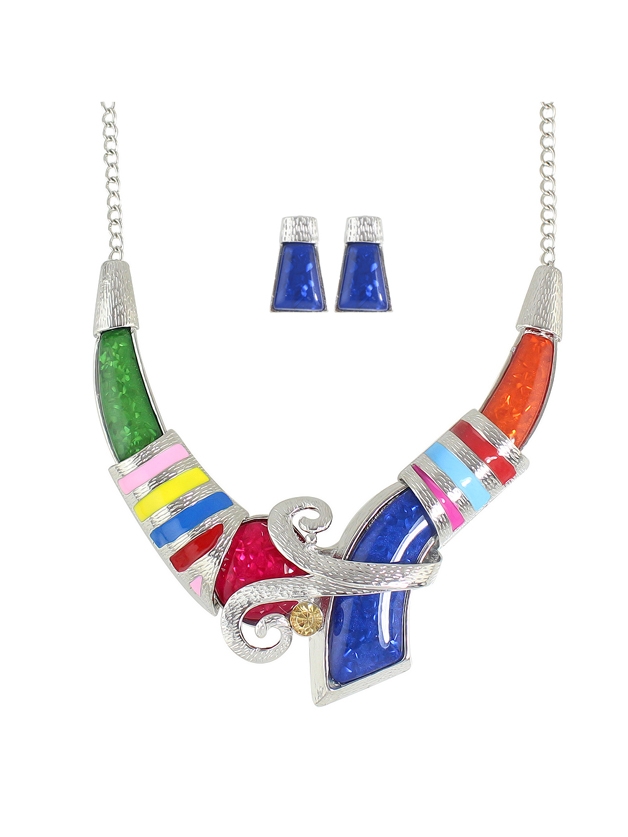 Enamel Geometric Big Choker Necklace Earrings