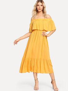 Off-Shoulder Ruffle Hem Dress