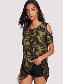 Open Shoulder Camo Tee